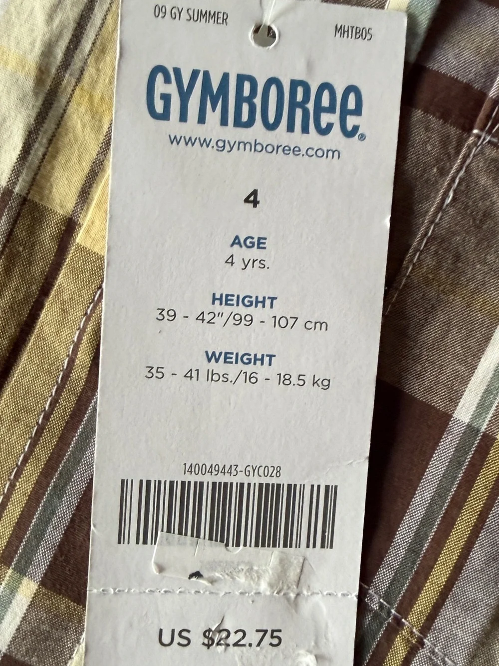 Gymboree Boys Plaid Button Down Shirt Size 4 NWT Brown Yellow Short Sleeve